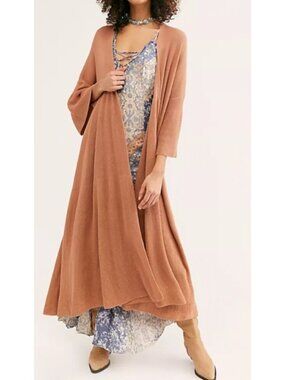 Free People Womens Sz Large Making Waves Longline Cardigan Bell Sleeves